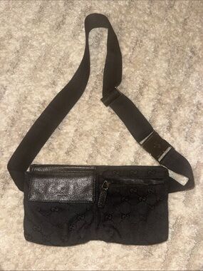 Gucci Black Belt Bag with GG Monogram Adjustable Strap